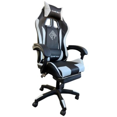 Reclining Ergonomic Gaming Chair with Adjustable Footrest & Lumbar Support - Black & White