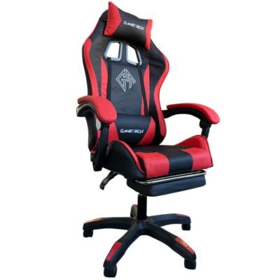 Reclining Ergonomic Gaming Chair with Adjustable Footrest & Lumbar Support - Black & Red