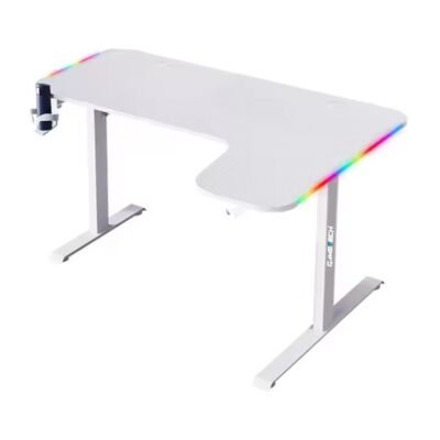 White L Shape Gaming Desk, RGB Lighting Gaming Table With USB, Cup Holder
