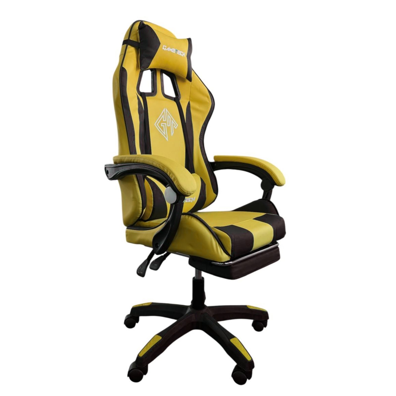 Reclining Ergonomic Gaming Chair with Adjustable Footrest & Lumbar Support - Black & Yellow