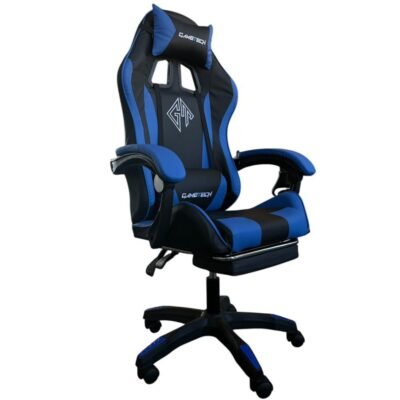 Reclining Ergonomic Gaming Chair with Adjustable Footrest & Lumbar Support - Black & Blue