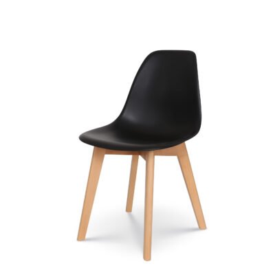 Black Plastic Dining Chair with Wooden Legs