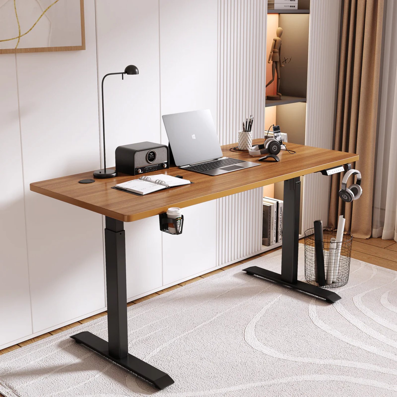 Height Adjustable Electronic Standing Desk - Walnut - Image 3