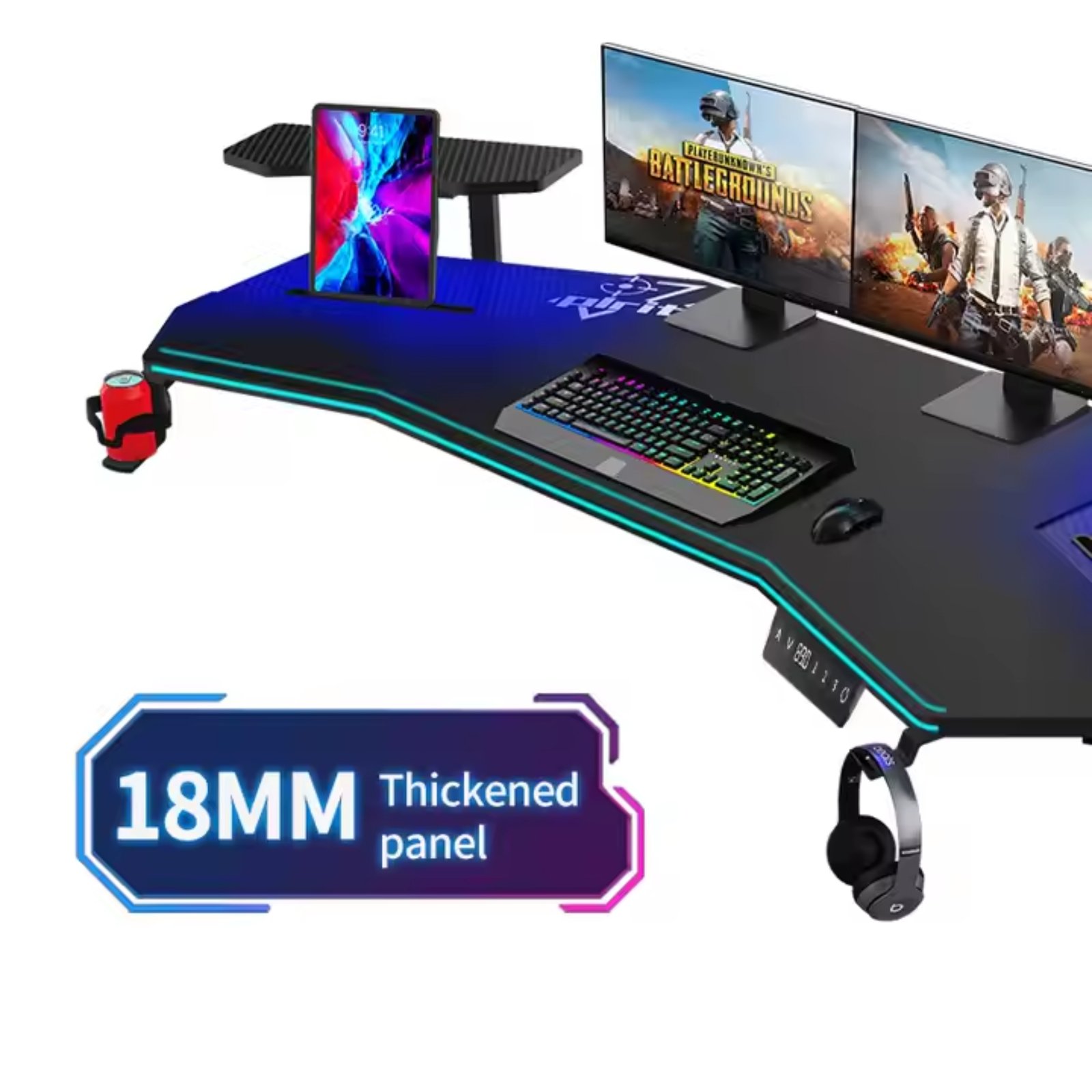 Large Desktop Gaming Desk with RGB LED Light E-Sports Gaming Table - Image 2