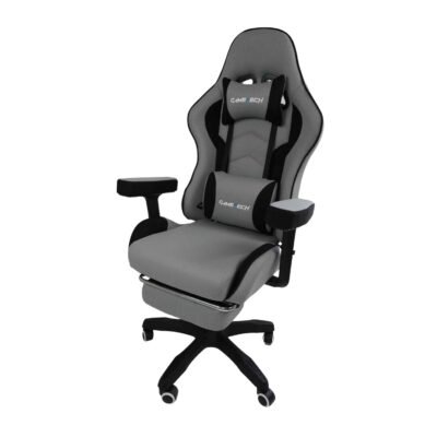 Leica Grey Gaming Chair with Massaging Cushion and Footrest (Fabric)