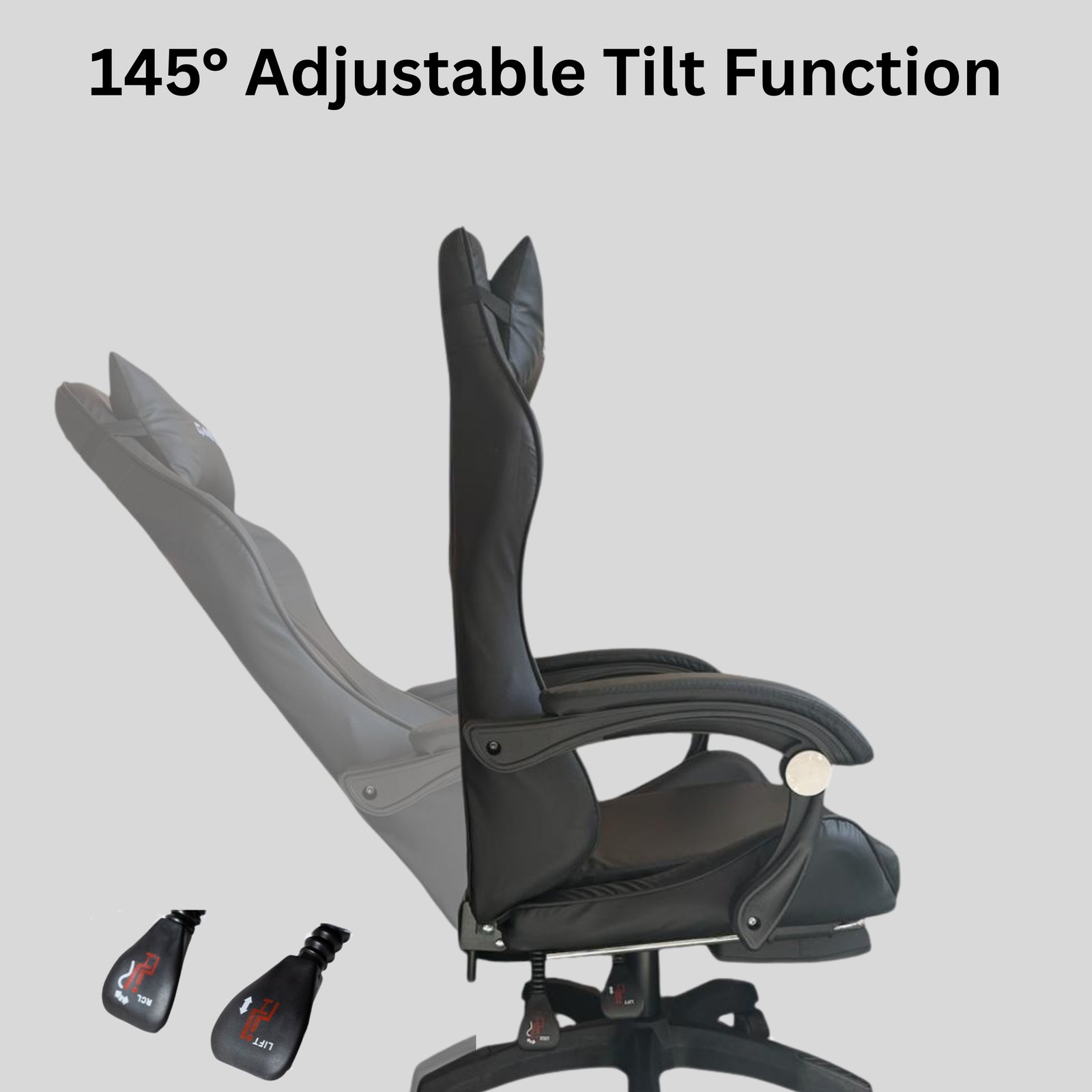 Reclining Ergonomic Gaming Chair with Adjustable Footrest & Lumbar Support - Black - Image 4