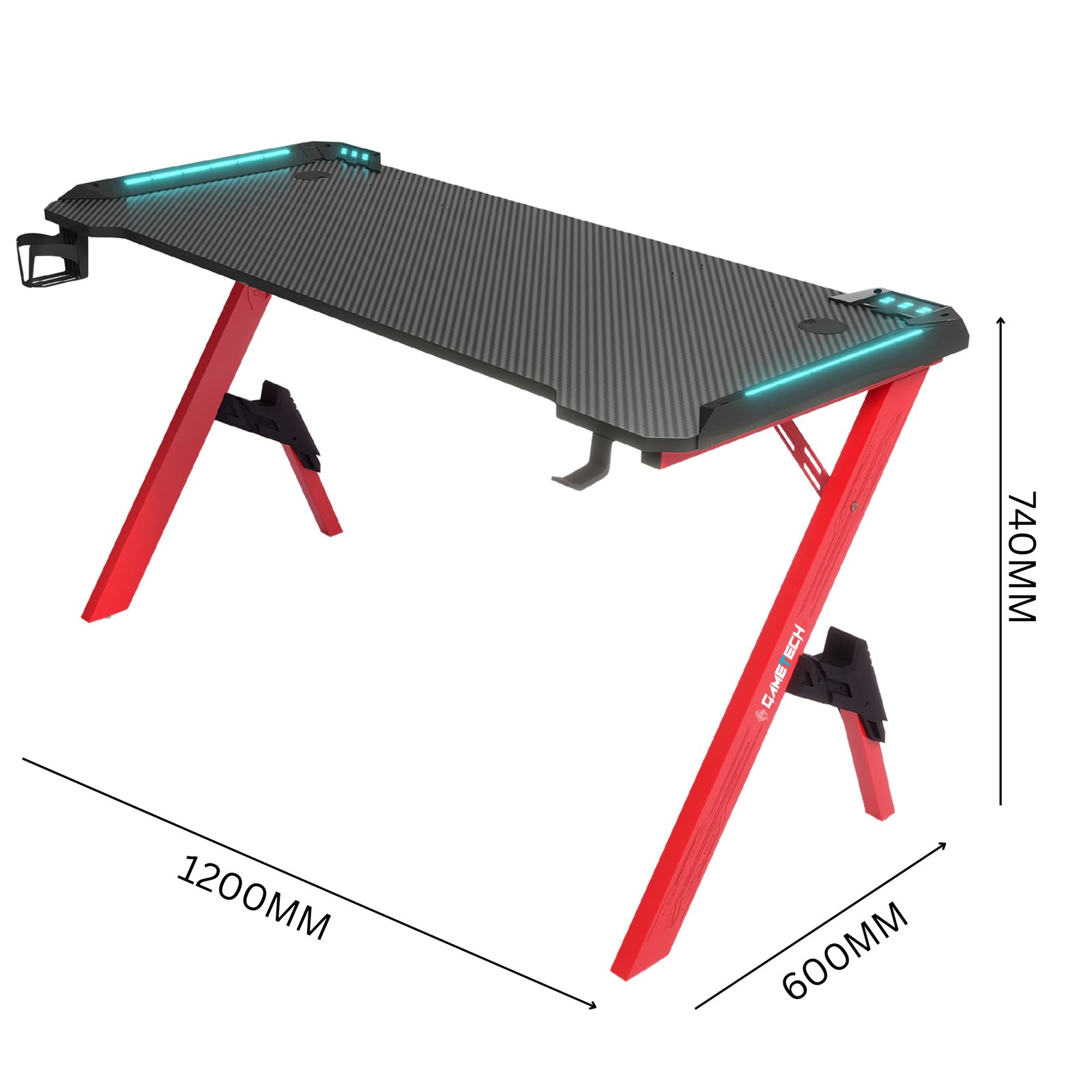 GameTech RGB Y-Leg Gaming Desk Red Legs - Image 4