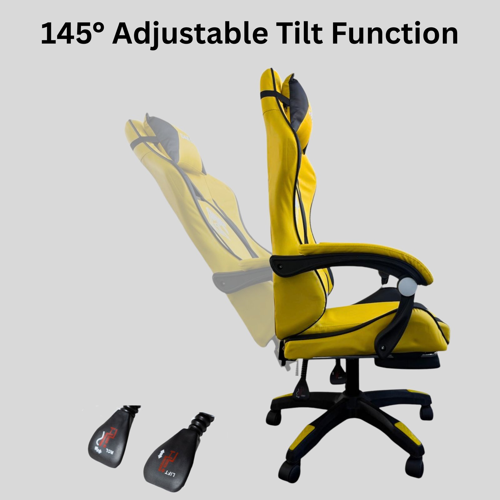 Reclining Ergonomic Gaming Chair with Adjustable Footrest & Lumbar Support - Black & Yellow - Image 4