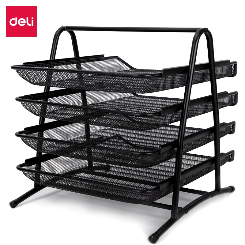 4-Tier Wire Mesh Letter Tray - Black
