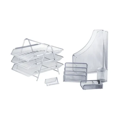 MESH 6 PCS STATIONERY SET WITH BIN - NO.14 # SILVER