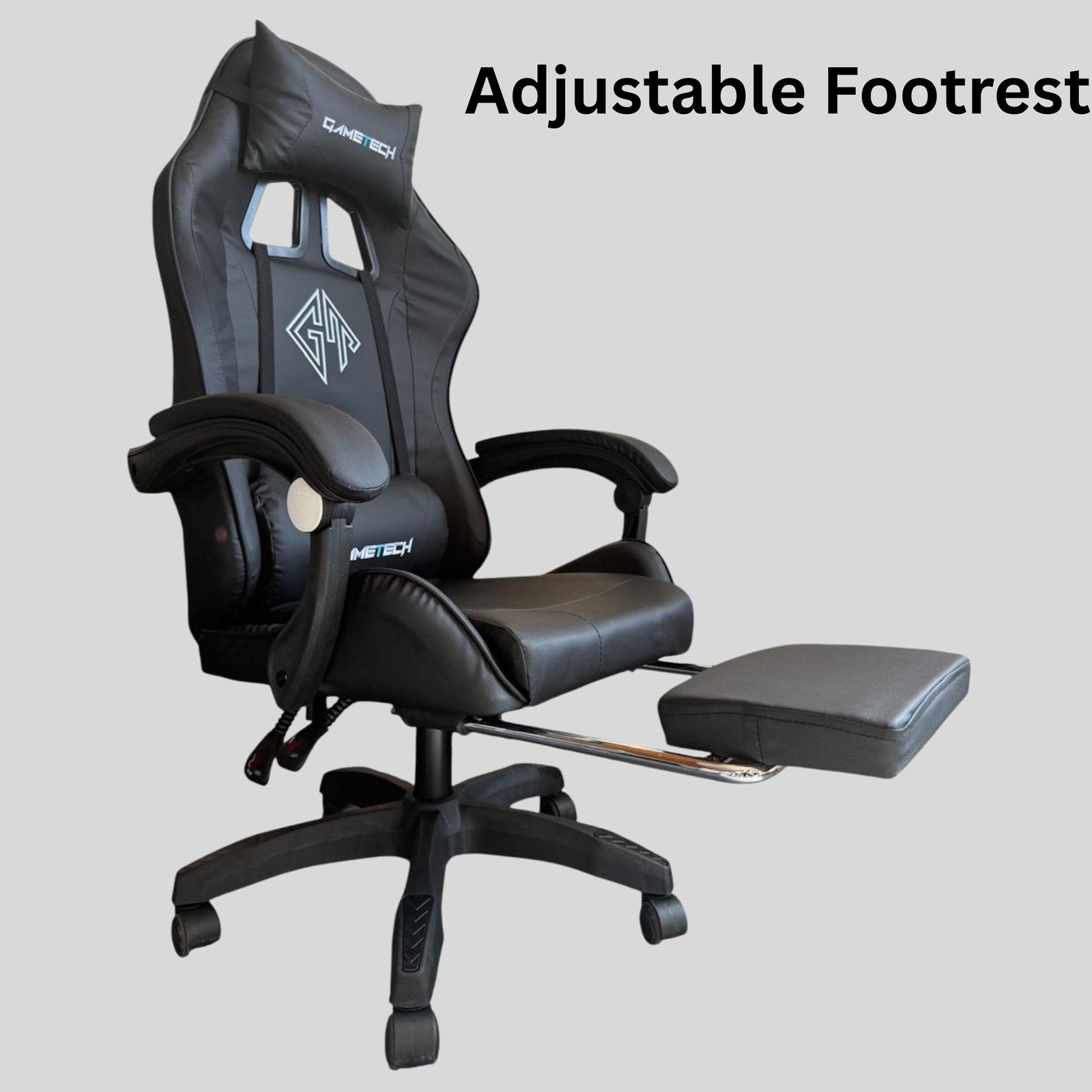 Reclining Ergonomic Gaming Chair with Adjustable Footrest & Lumbar Support - Black - Image 5