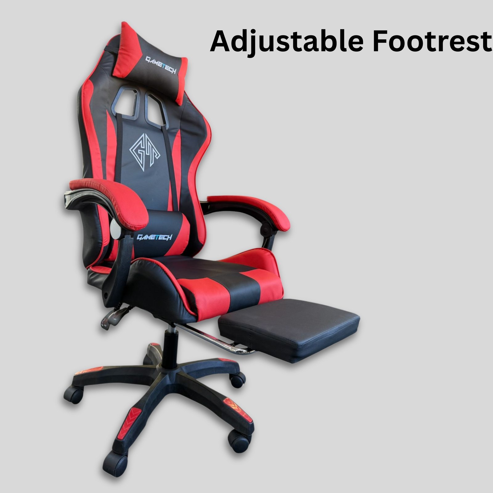 Reclining Ergonomic Gaming Chair with Adjustable Footrest & Lumbar Support - Black & Red - Image 5