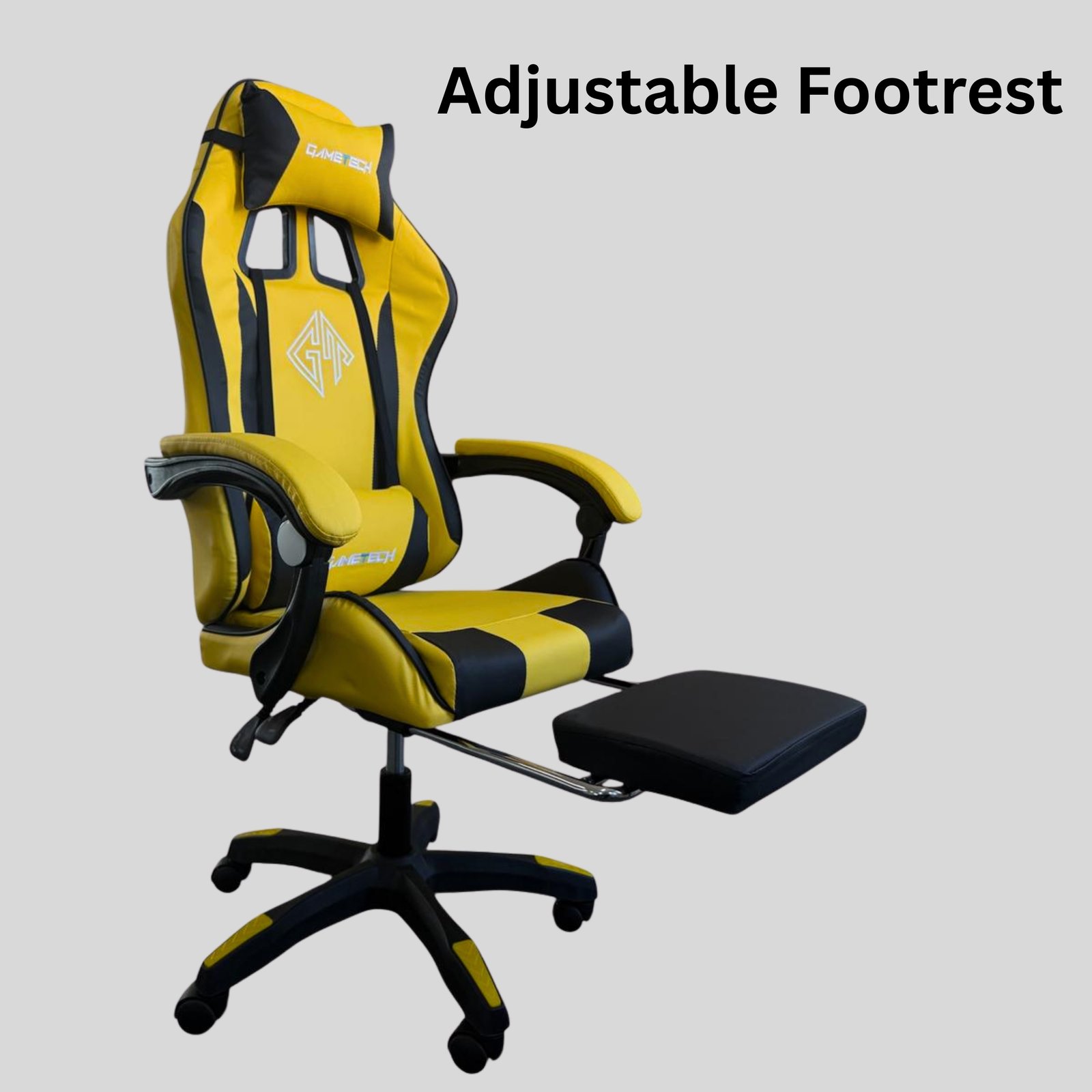 Reclining Ergonomic Gaming Chair with Adjustable Footrest & Lumbar Support - Black & Yellow - Image 5