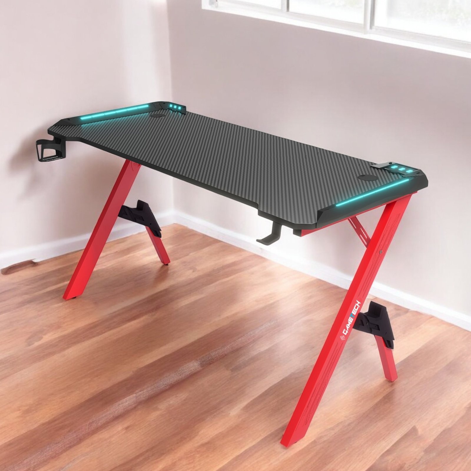 GameTech RGB Y-Leg Gaming Desk Red Legs - Image 5