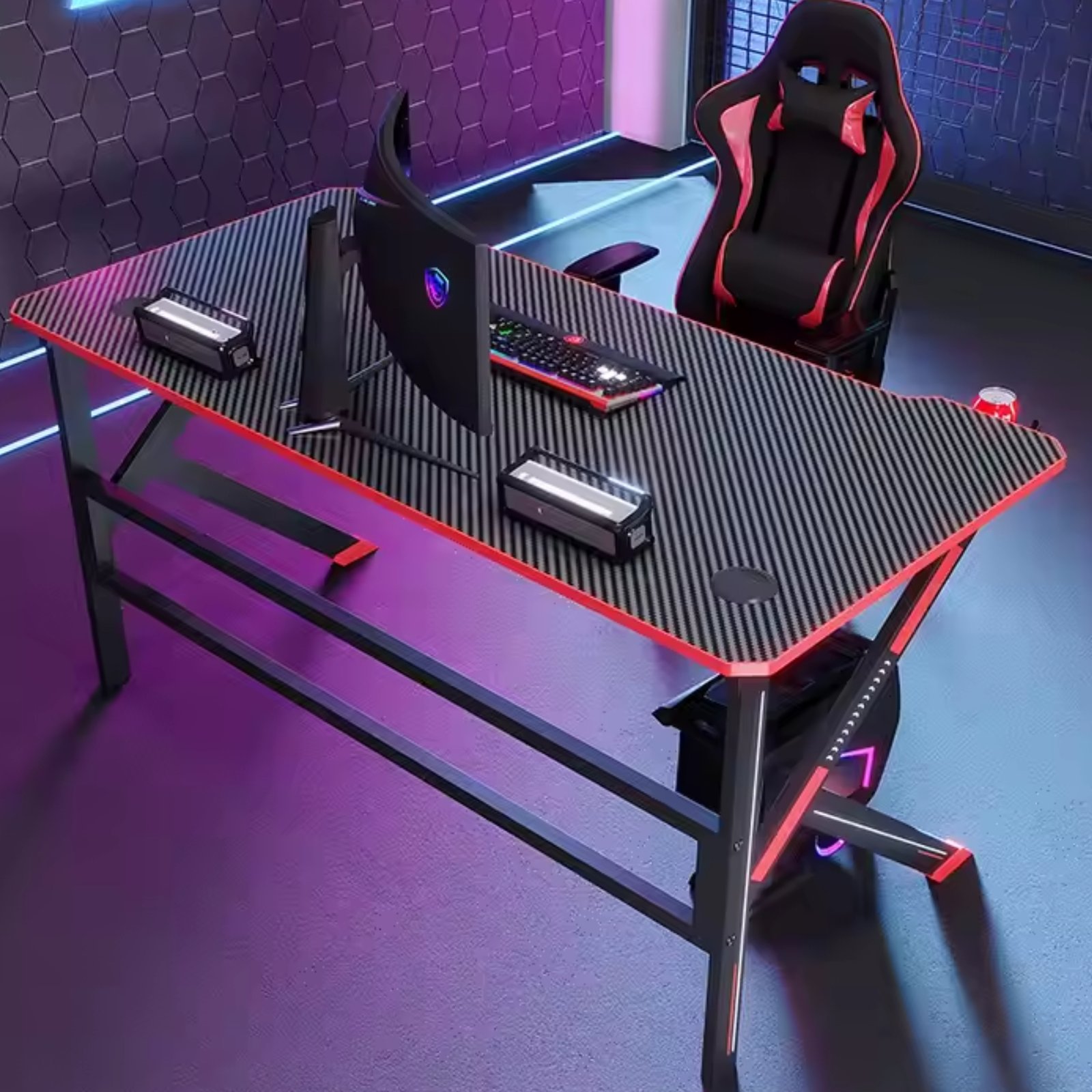 Ergonomic Gaming Table with Cup Holder and Headphone Hook - Image 5