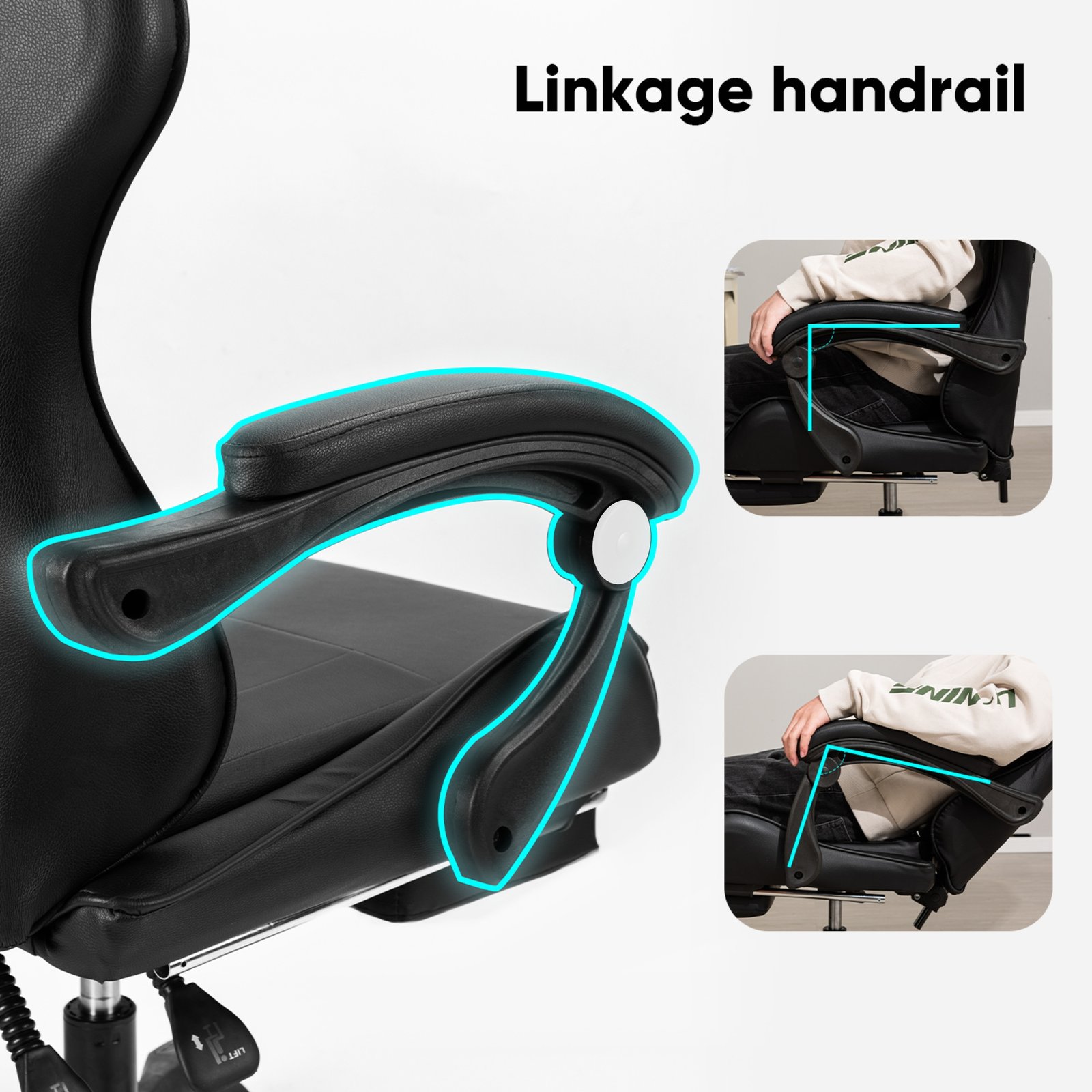 Reclining Ergonomic Gaming Chair with Adjustable Footrest & Lumbar Support - Black & Yellow - Image 6