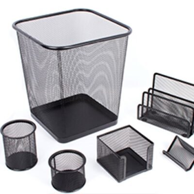 MESH 6 PCS STATIONERY SET WITH BIN - NO.14 # BLACK