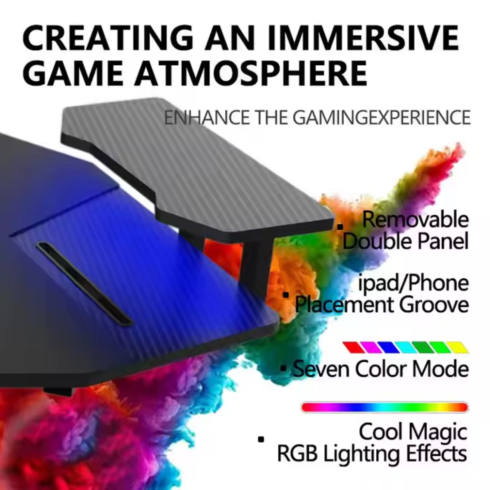 Large Desktop Gaming Desk with RGB LED Light E-Sports Gaming Table - Image 7