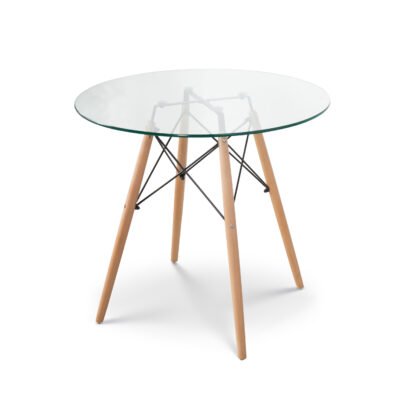 Glass Top, Wooden Leg Round Table - VC4006