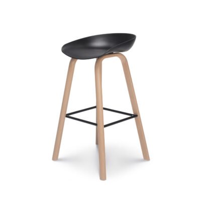 Wooden Leg, Black Plastic Barstool - VC1056L