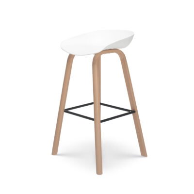 Wooden Leg, White Plastic Barstool - VC1056L