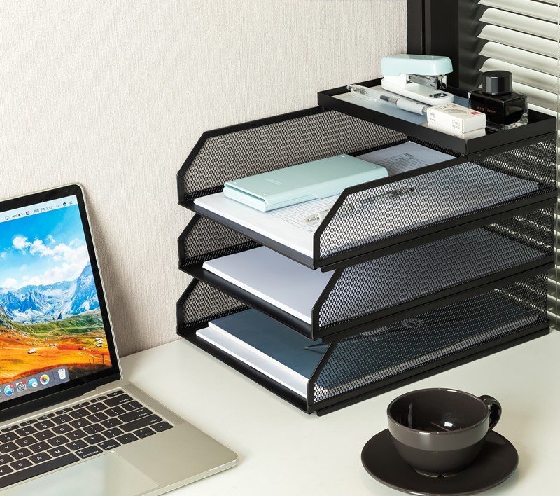 Stackable Letter Tray with Organiser - Black - Image 4