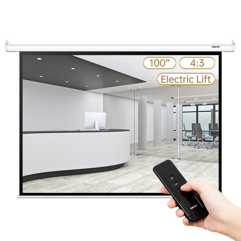 Deli Electric Wall Mounted Projector Screen - 100inch - 50440